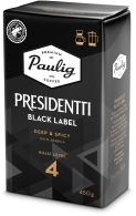 Musta Presidentti Black Label -tuotepakkaus
